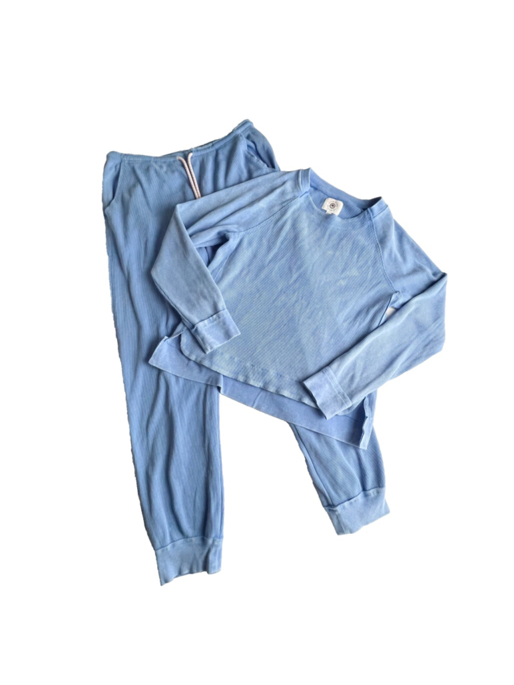 Sunnyside By Sundry Waffle Knit Pullover & Jogger Pant Set Size M Blue Pjs Soft